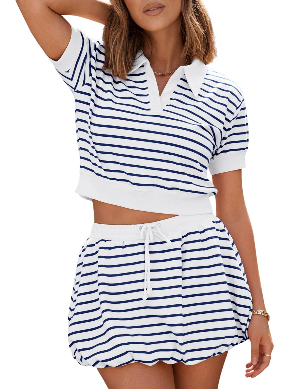 Women’s Striped Bubble Skirt Two-Piece Set