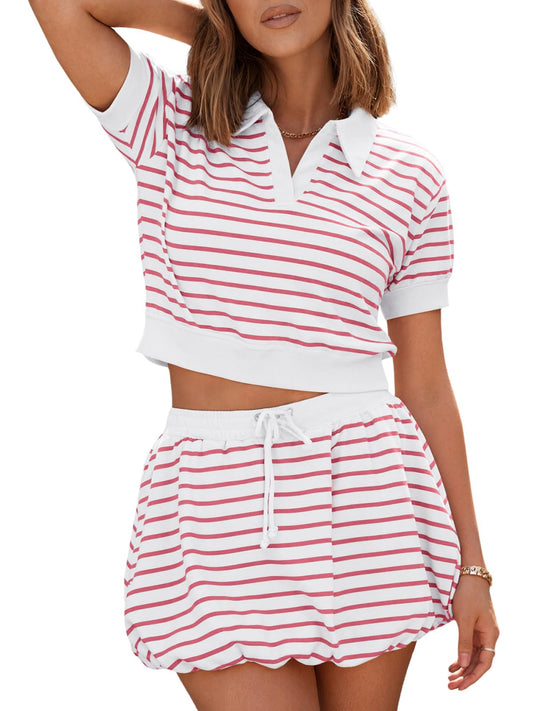 Women’s Striped Bubble Skirt Two-Piece Set