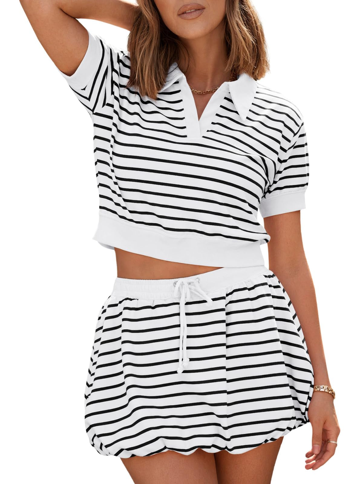 Women’s Striped Bubble Skirt Two-Piece Set